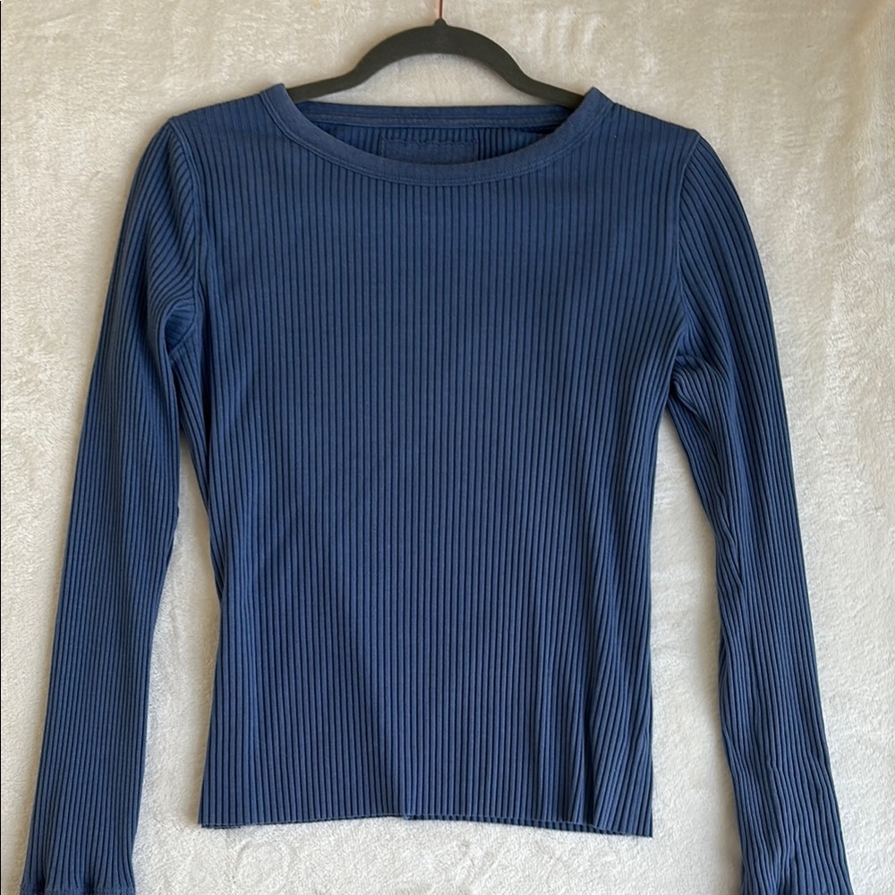 Ribbed Navy Long Sleeve Top